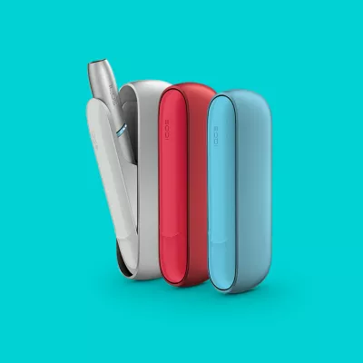 Heats tobacco, does not burn it.  New IQOS Originals DUO in 3 colors: Scarlet Red, Turquoise and Silver